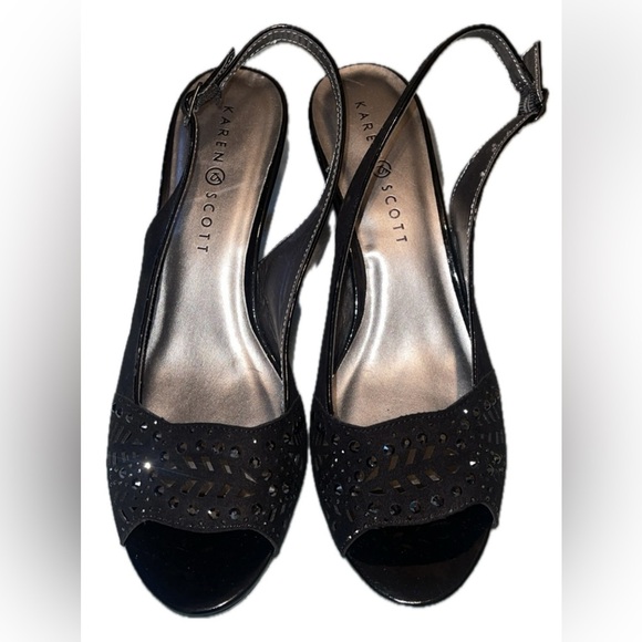 Karen Scott  Black Rhinestone & Laser Cut-Out Slingback Heels – Size 9.5 - Picture 1 of 10